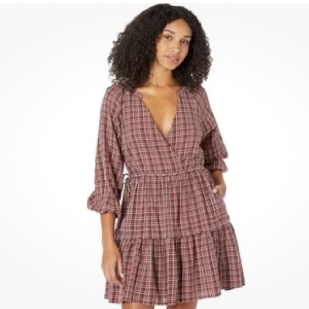 Madewell seersucker plaid tiered dress XXS